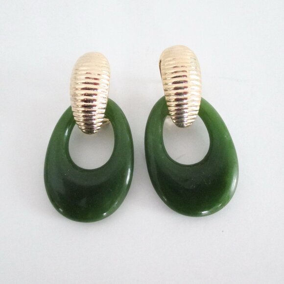 Jade Door Knocker Earrings New Old Stock 1980`s - Picture 5 of 5